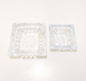 Vintage Set Of Two Graduating Square Shaped Cut Lead Crystal Ashtrays