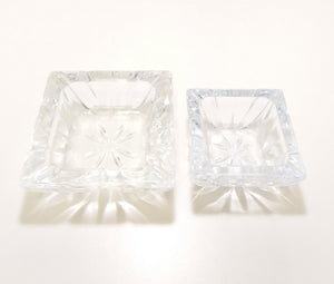 Vintage Set Of Two Graduating Square Shaped Cut Lead Crystal Ashtrays