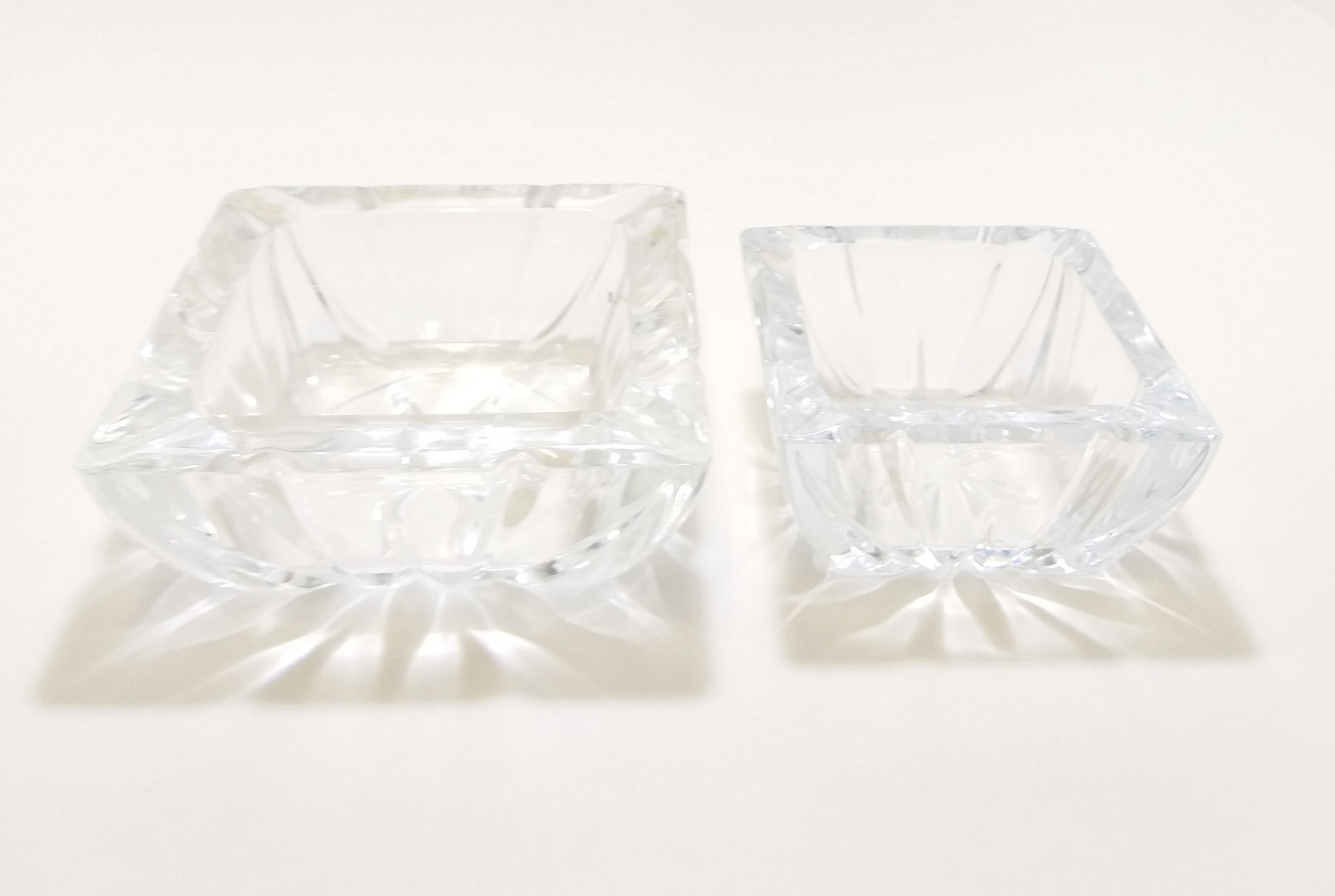 Vintage Set Of Two Graduating Square Shaped Cut Lead Crystal Ashtrays