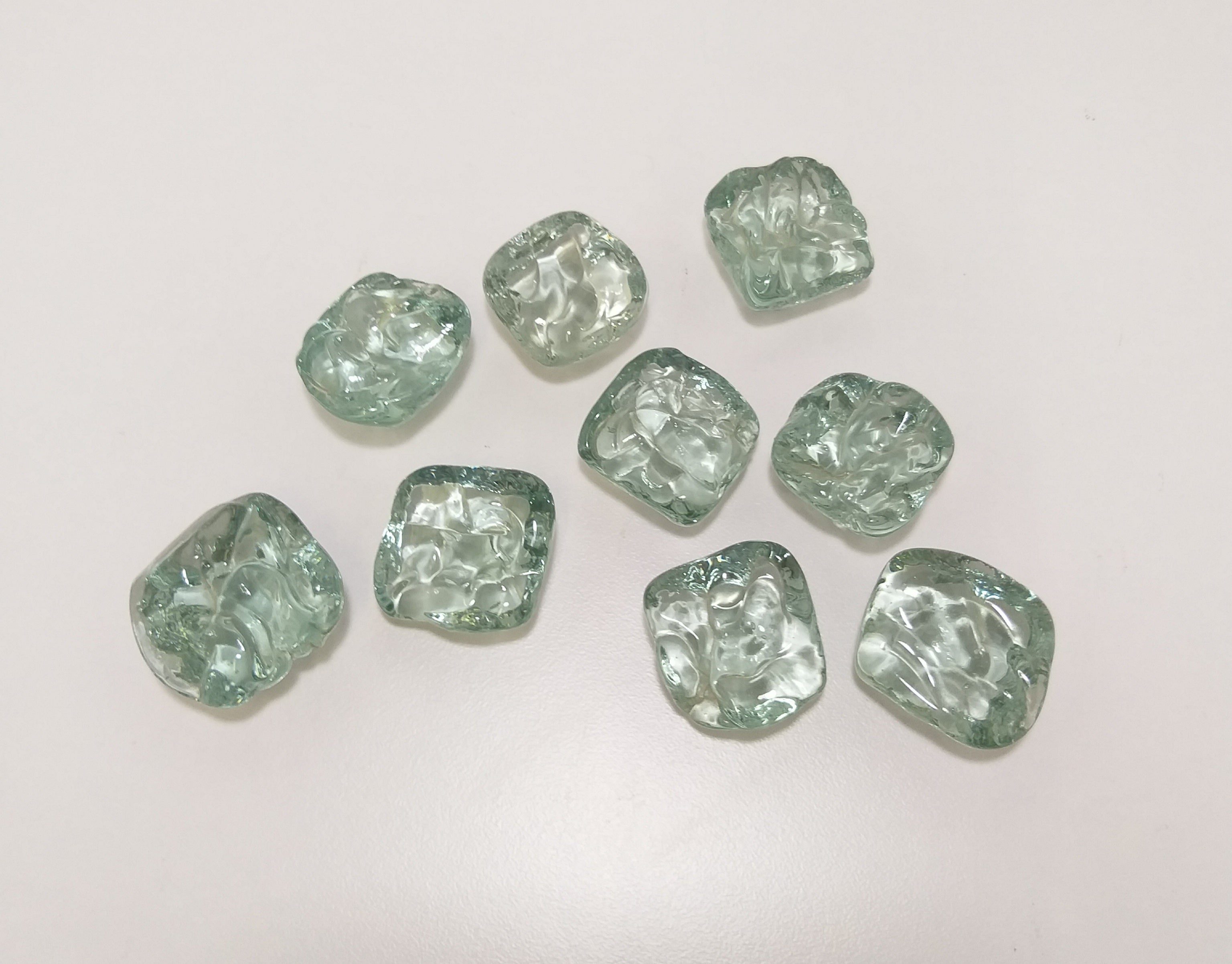 Set Of 9 Light Aqua Decorative Glass Nuggets