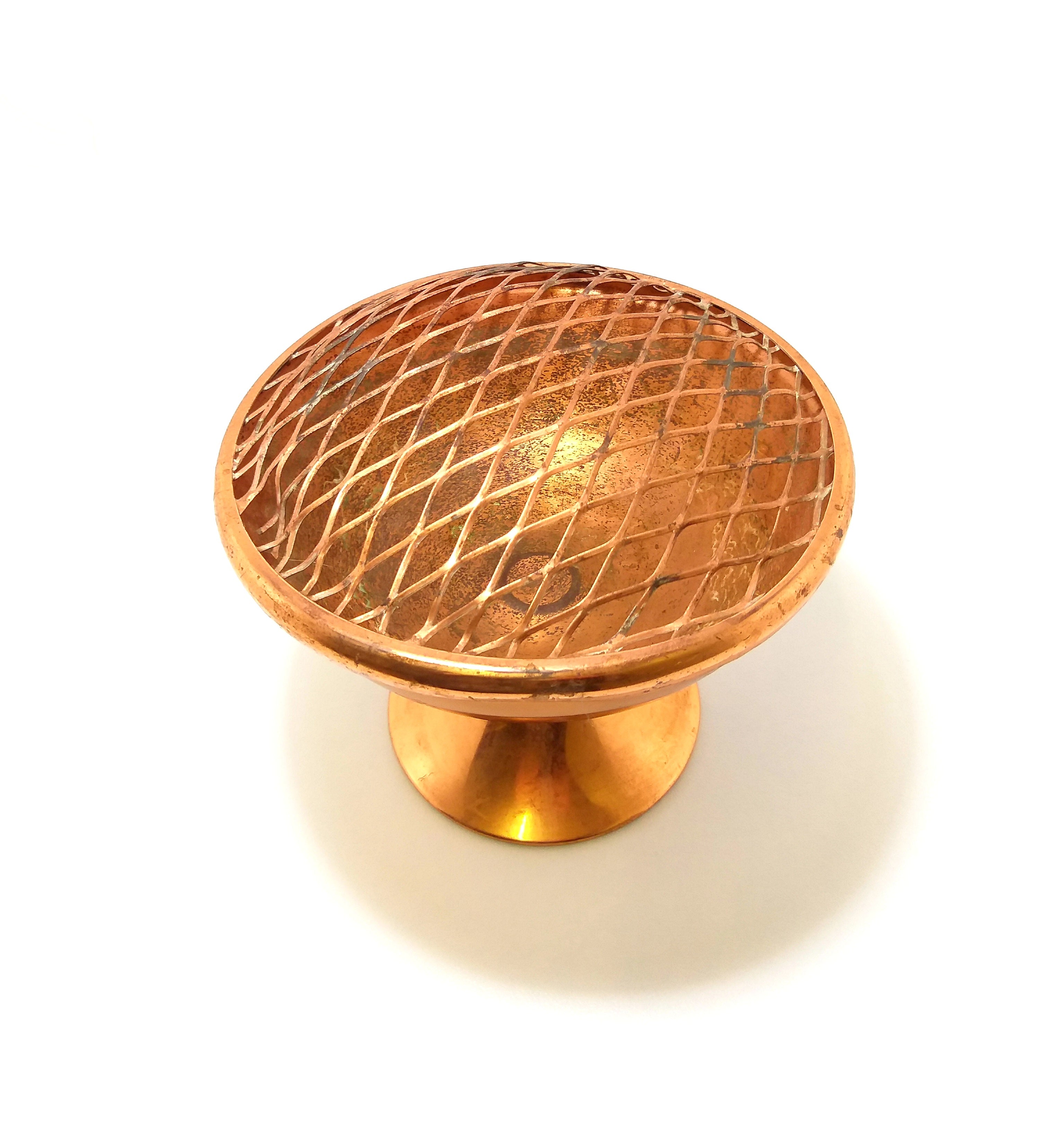 Vintage Solid Copper Pedestal Rose Bowl With Removable Grid
