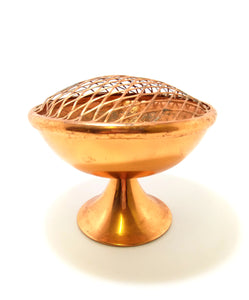 Vintage Solid Copper Pedestal Rose Bowl With Removable Grid