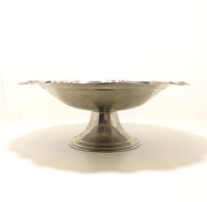 Large Vintage Silver Metal Pedestal Display Bowl With Machine Brushed Well