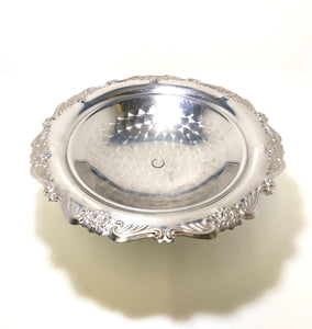 Large Vintage Silver Metal Pedestal Display Bowl With Machine Brushed Well