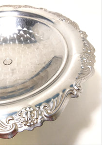 Large Vintage Silver Metal Pedestal Display Bowl With Machine Brushed Well