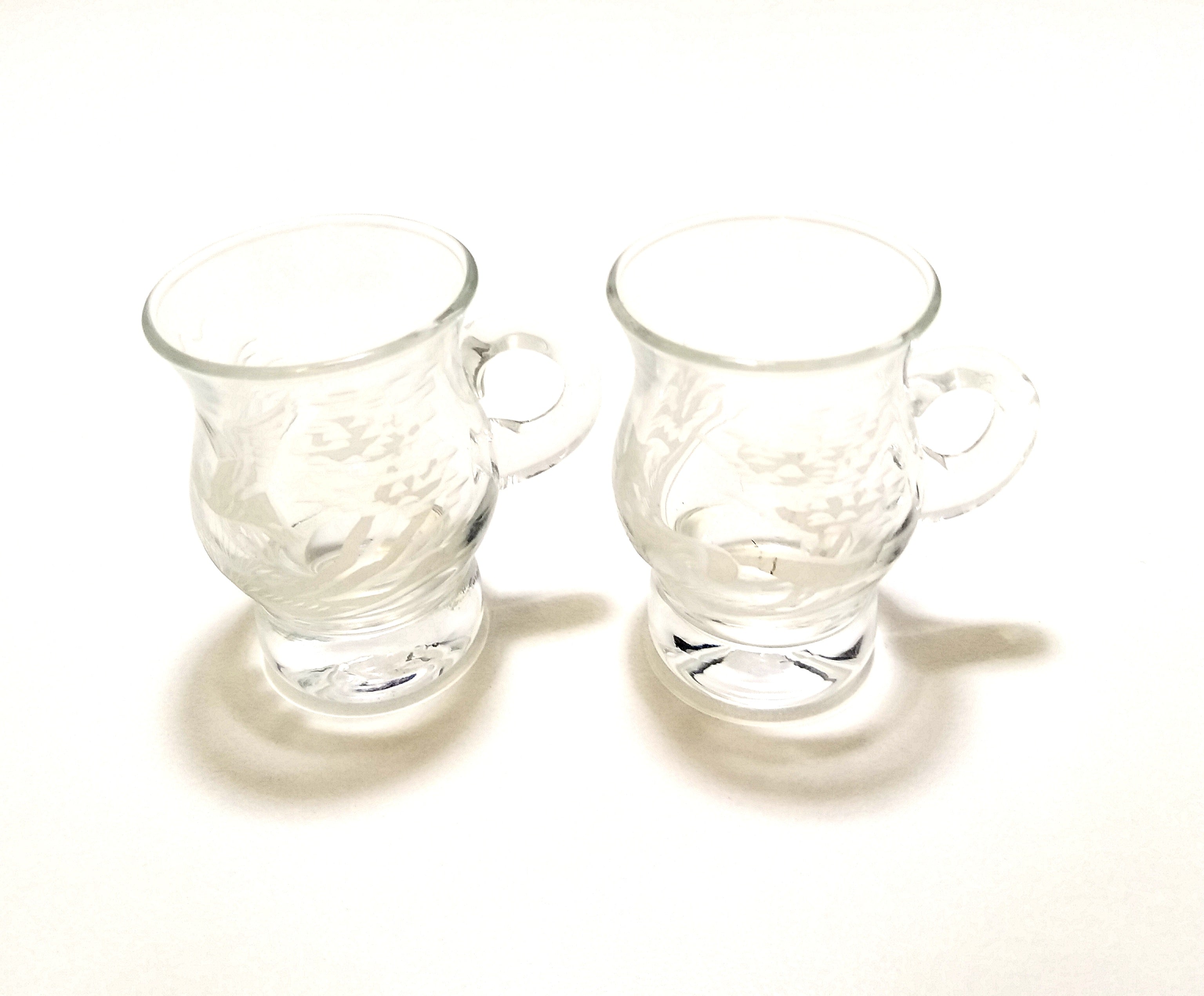 Vintage Pair Of Etched Double Shot Glass Mugs