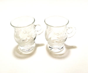 Vintage Pair Of Etched Double Shot Glass Mugs