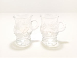 Vintage Pair Of Etched Double Shot Glass Mugs