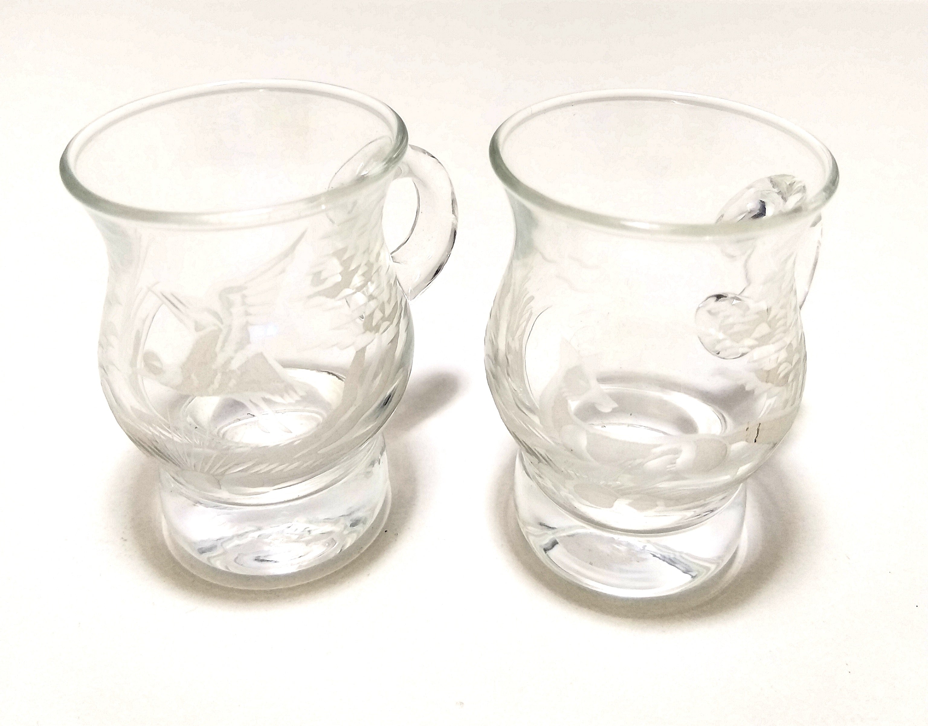 Vintage Pair Of Etched Double Shot Glass Mugs