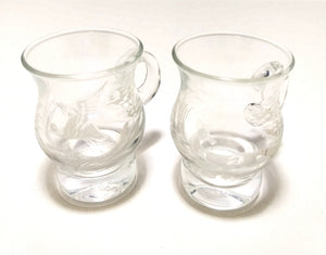 Vintage Pair Of Etched Double Shot Glass Mugs