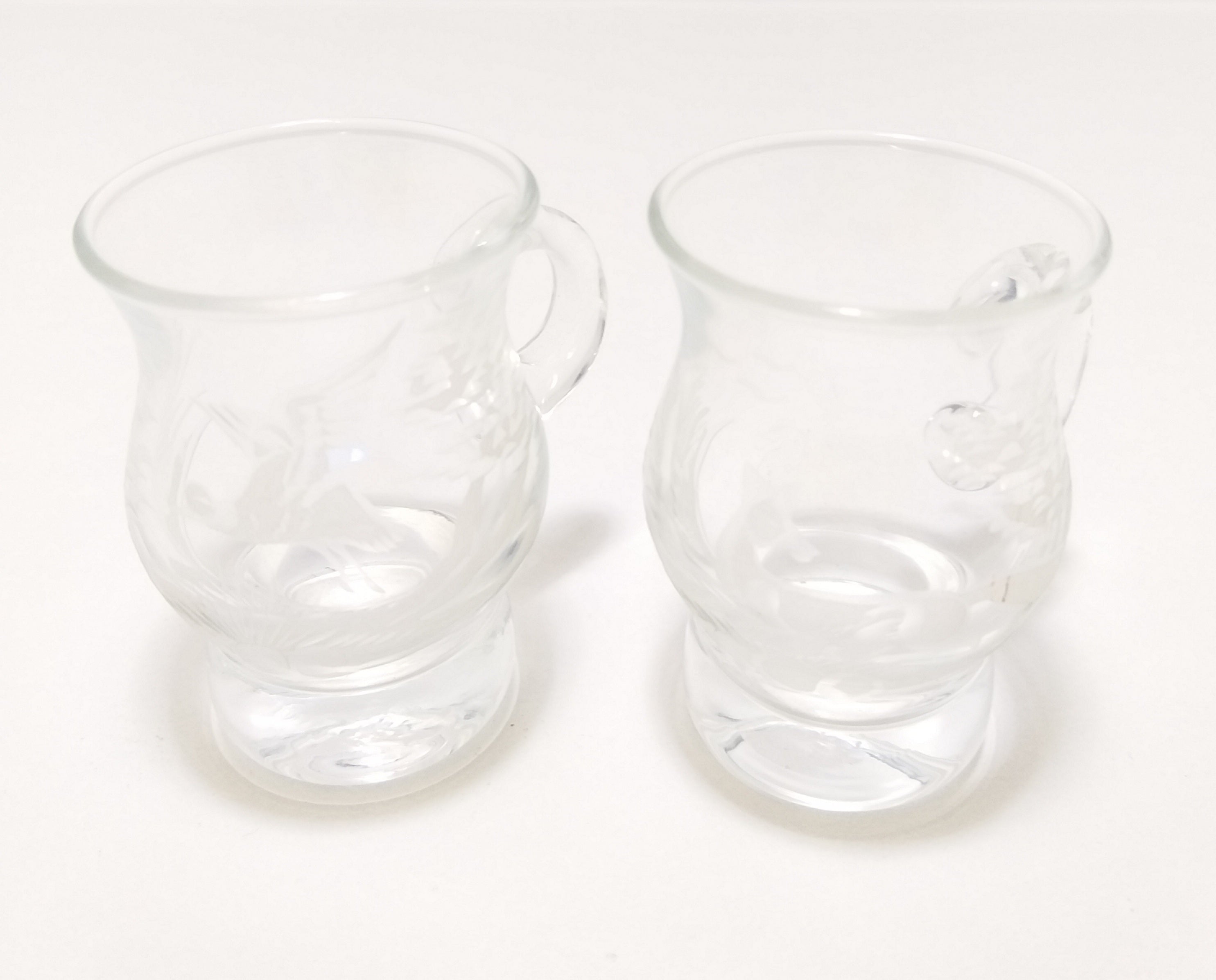 Vintage Pair Of Etched Double Shot Glass Mugs