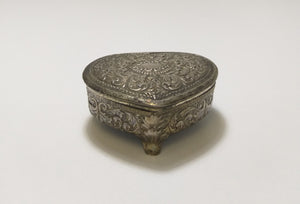 Small & Heavy Vintage Heart Shaped Silver Plated Trinket Box