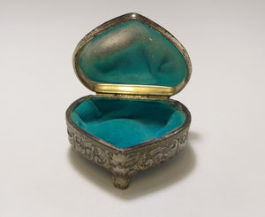 Small & Heavy Vintage Heart Shaped Silver Plated Trinket Box