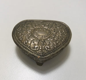 Small & Heavy Vintage Heart Shaped Silver Plated Trinket Box