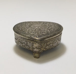 Small & Heavy Vintage Heart Shaped Silver Plated Trinket Box