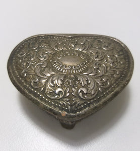 Small & Heavy Vintage Heart Shaped Silver Plated Trinket Box