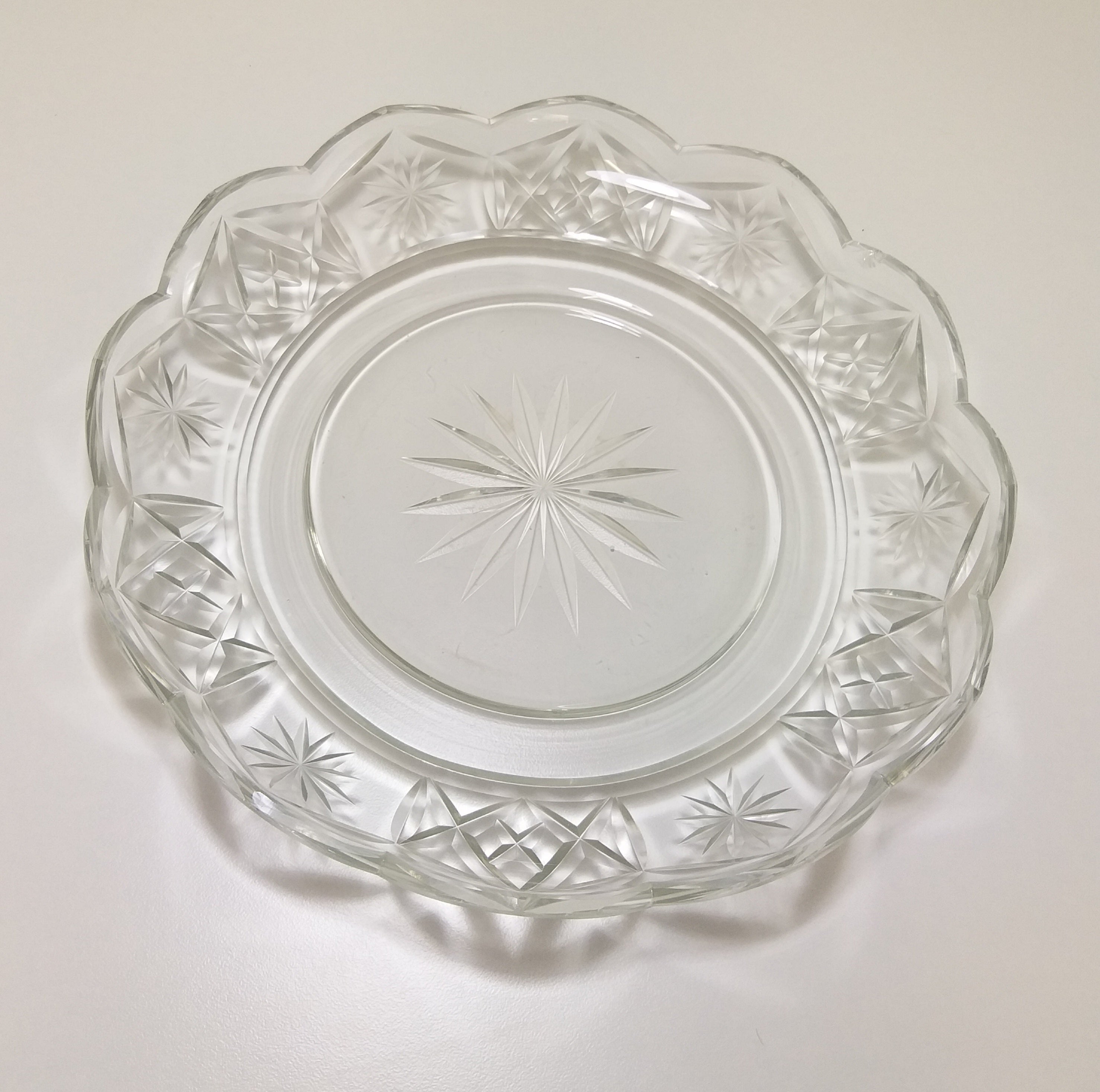 Large Vintage Star & Cross Cut Crystal Display Bowl