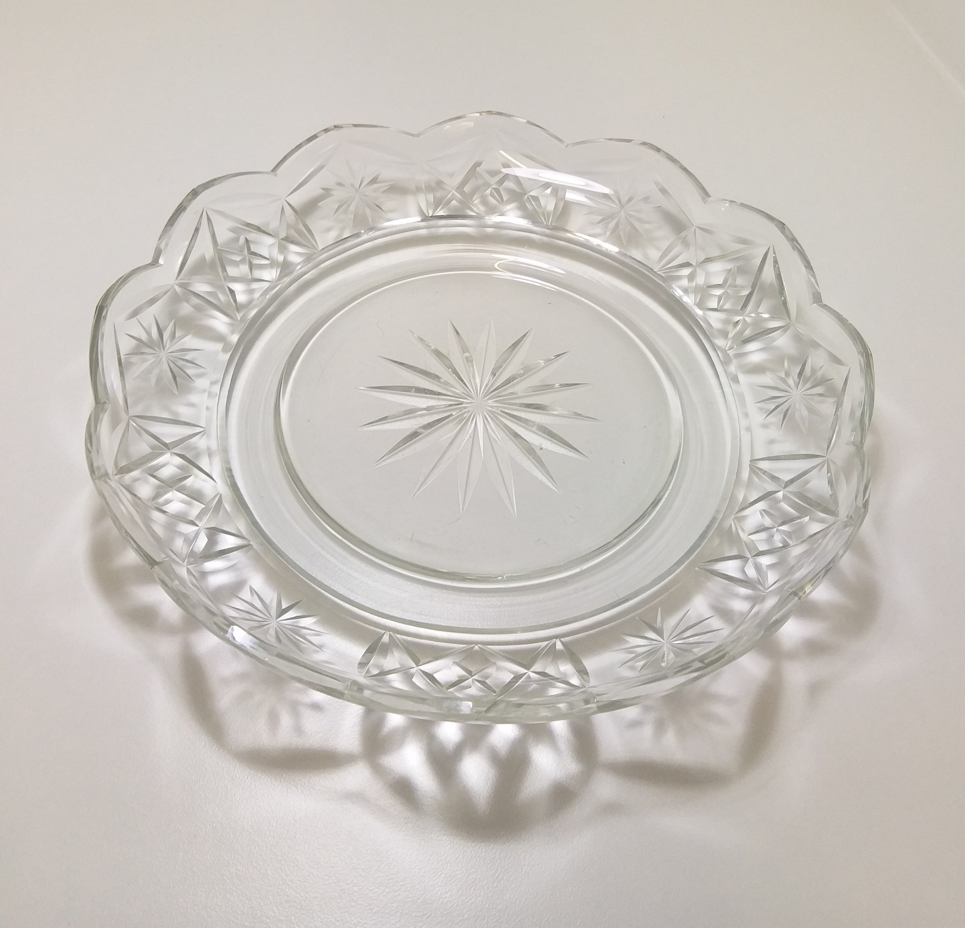 Large Vintage Star & Cross Cut Crystal Display Bowl