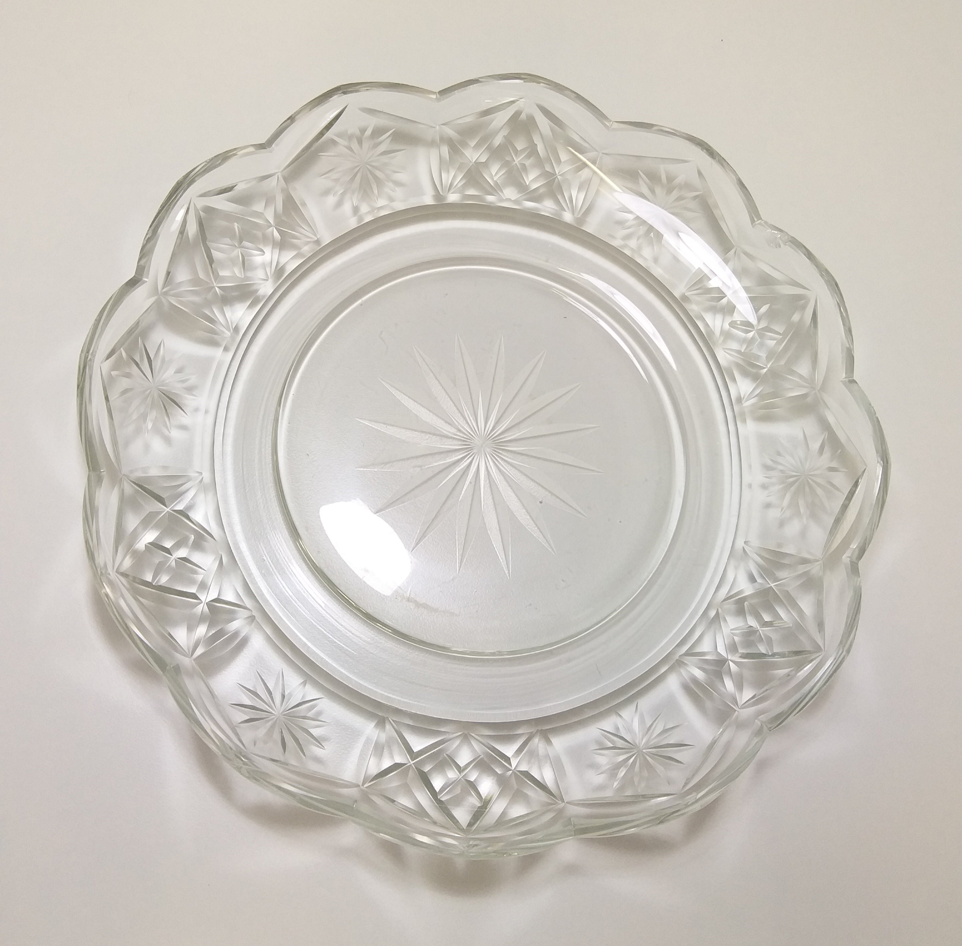 Large Vintage Star & Cross Cut Crystal Display Bowl