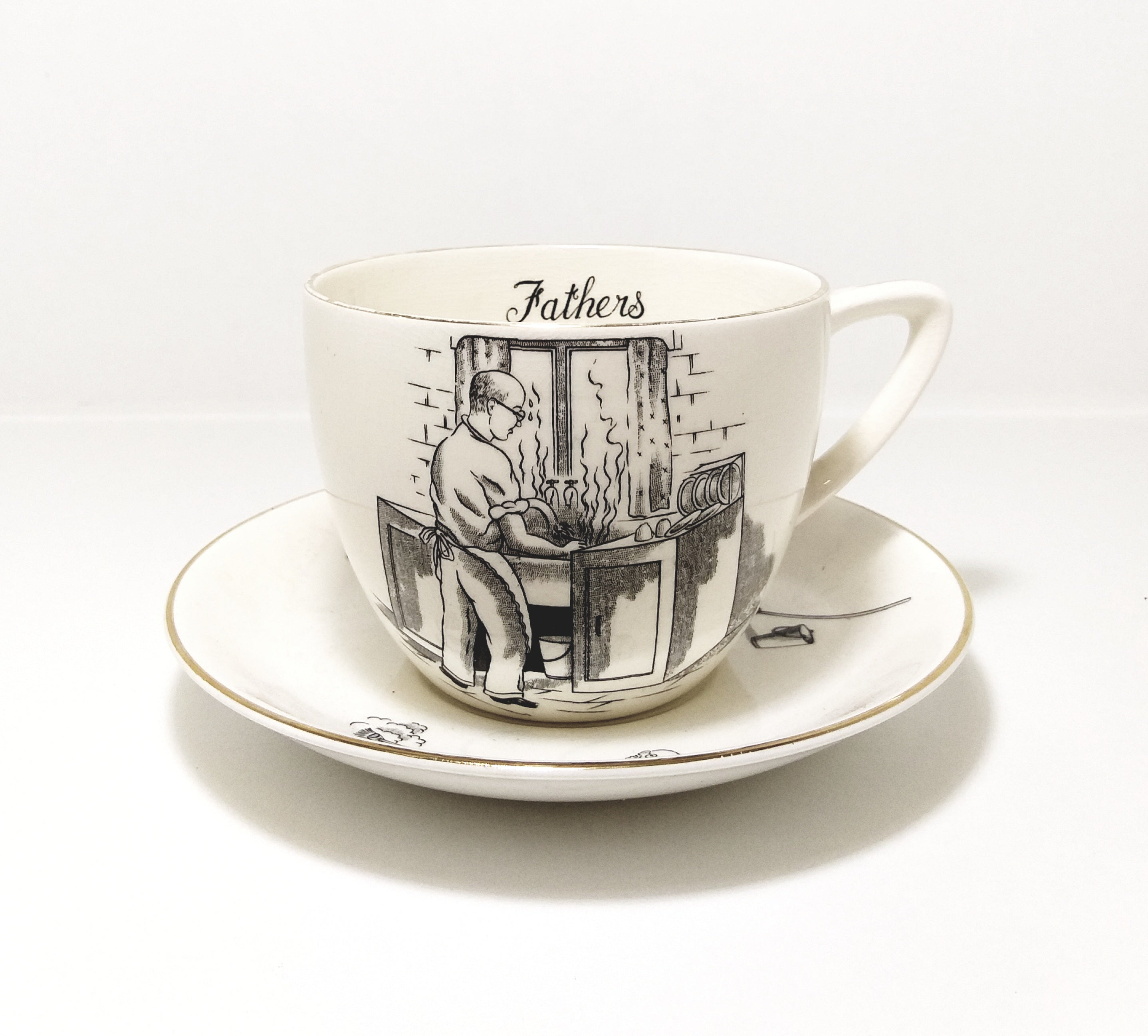Extra Large Crown Devon Pottery “Fathers” Tea Duo – Cup & Saucer
