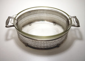 Vintage “Universal” Silver Plated Oval Casserole Stand & 1960’s-1970’s Glass Pyrex Casserole Dish