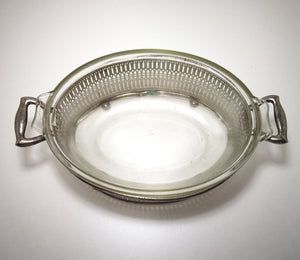 Vintage “Universal” Silver Plated Oval Casserole Stand & 1960’s-1970’s Glass Pyrex Casserole Dish