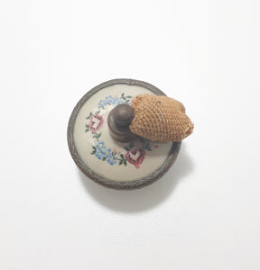 Rare Antique French Renaissance Styled Brass Footed Perfume Atomizer With Embroidered Silk Insert